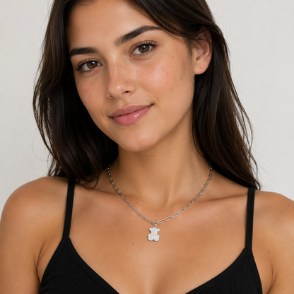 Collar con Dije de Oso Plateado