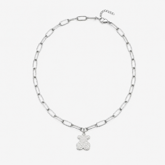 Collar con Dije de Oso Plateado